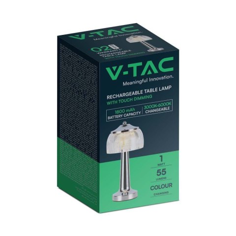 Lampka Biurkowa Nocna V-TAC 1W LED 26cm Ładowanie USB Ściemnianie Chrom VT-1048 3000K-6000K 55lm Lampka Biurkowa Nocna V-TAC 1W LED 26cm Ładowanie USB Ściemnianie Chrom VT-1048 3000K-6000K 55lm