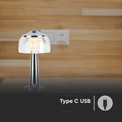 Lampka Biurkowa Nocna V-TAC 1W LED 26cm Ładowanie USB Ściemnianie Chrom VT-1048 3000K-6000K 55lm Lampka Biurkowa Nocna V-TAC 1W LED 26cm Ładowanie USB Ściemnianie Chrom VT-1048 3000K-6000K 55lm