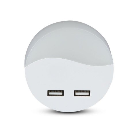 Lampka Nocna do Gniazdka LED z USB V-TAC SAMSUNG CHIP Okrągła VT-84-RD 3000K 10lm