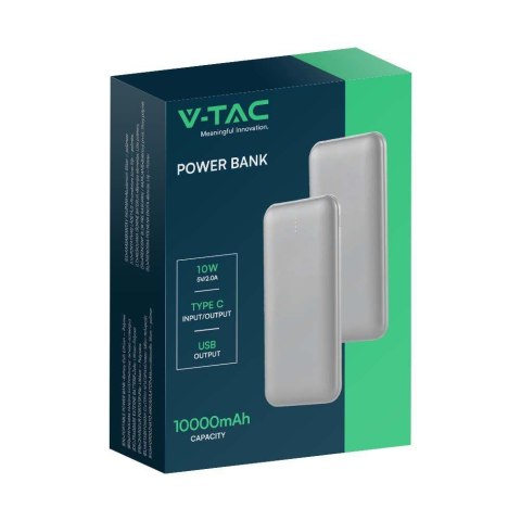 Power Bank V-TAC 10000mAh SLIM TYPE C Srebrny VT-3527 Power Bank V-TAC 10000mAh SLIM TYPE C Srebrny VT-3527
