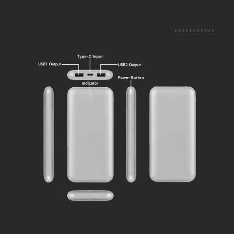 Power Bank V-TAC 10000mAh SLIM TYPE C Srebrny VT-3527 Power Bank V-TAC 10000mAh SLIM TYPE C Srebrny VT-3527