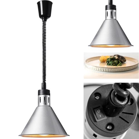 Lampa grzewcza do potraw na podczerwień IR wisząca srebrna śr. 27.5 cm 250 W Lampa grzewcza do potraw na podczerwień IR wisząca srebrna śr. 27.5 cm 250 W