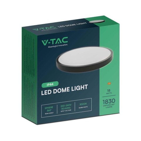 Plafon V-TAC 18W LED Okrągły 25cm Natynkowy IP44 Czarny VT-8618B 3000K 1830lm