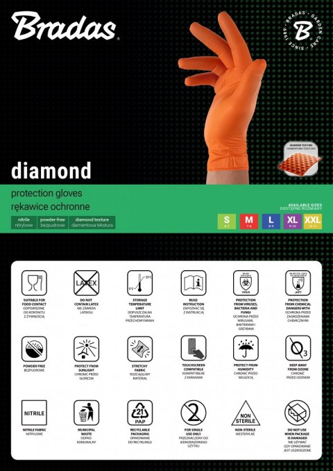 RĘKAWICE NITRYLOWE DIAMOND POMARAŃCZOWE XL 9-10 /50szt. RĘKAWICE NITRYLOWE DIAMOND POMARAŃCZOWE XL 9-10 /50szt.