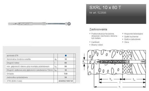 FISCHER KOŁEK ROZPOROWY SXRL 10 x 80 T40 50szt FISCHER KOŁEK ROZPOROWY SXRL 10 x 80 T40 50szt