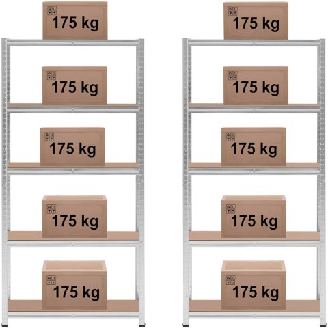 Regał magazynowy metalowy 5 półek 875 kg 90 x 30 x 180 cm szary 2 szt.