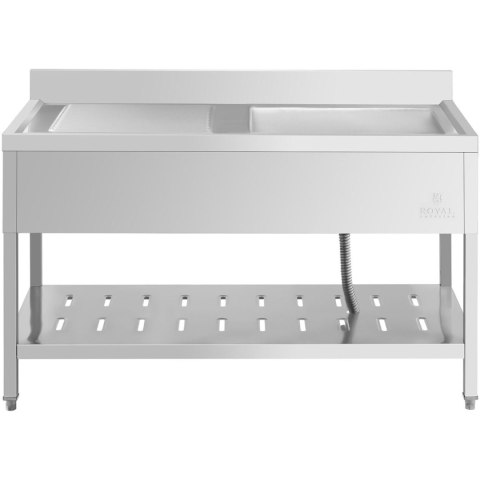 Zlew basen gastronomiczny jednokomorowy z półką i rantem prawy 140 x 70 x 94,5 cm Zlew basen gastronomiczny jednokomorowy z półką i rantem prawy 140 x 70 x 94,5 cm