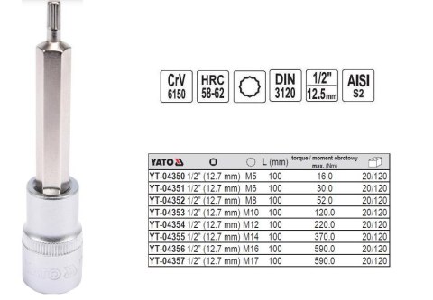YATO KLUCZ TRZPIENIOWY SPLINE 1/2" M17x100mm YATO KLUCZ TRZPIENIOWY SPLINE 1/2" M17x100mm
