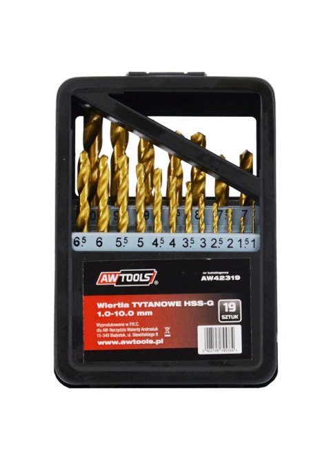 AWTOOLS WIERTŁA DO METALU HSS-G TYTAN KOMPLET 19elem. /1,0-10,0mm/ AWTOOLS WIERTŁA DO METALU HSS-G TYTAN KOMPLET 19elem. /1,0-10,0mm/