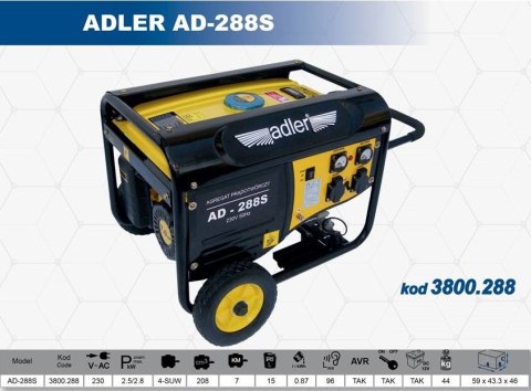 ADLER GENERATOR PRĄDOTWÓRCZY 2,8KW / AD-288S ADLER GENERATOR PRĄDOTWÓRCZY 2,8KW / AD-288S