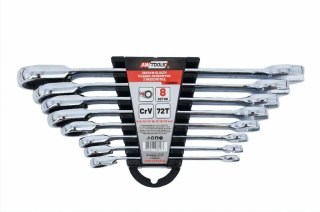AWTOOLS KLUCZE PŁASKO-OCZKOWE Z GRZECHOTKĄ KOMPLET 8 szt. 8-22mmZ PRZEŁĄCZNIKIEM