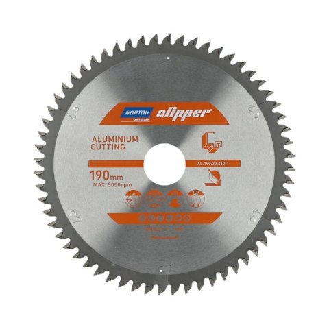 NORTON PIŁA TARCZOWA 190mm x 30mm x 60z ALUMINUM (2,6/1,8) NORTON PIŁA TARCZOWA 190mm x 30mm x 60z ALUMINUM (2,6/1,8)