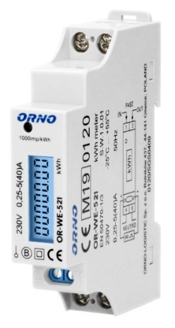 ORNO 1-fazowy licznik energii elektrycznej, 40A, MID, wyjście impulsowe, podświetlenie, 1 moduł