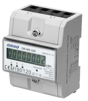 ORNO 3-fazowy licznik energii elektrycznej, 80A, MID, 3 moduły, DIN TH-35mm ORNO 3-fazowy licznik energii elektrycznej, 80A, MID, 3 moduły, DIN TH-35mm