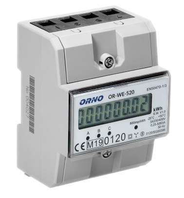 ORNO 3-fazowy licznik energii elektrycznej, 80A, MID, 3 moduły, DIN TH-35mm ORNO 3-fazowy licznik energii elektrycznej, 80A, MID, 3 moduły, DIN TH-35mm