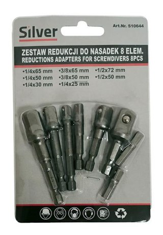 SILVER KOMPLET ADAPTERÓW / UCHWYTÓW DO NASADEK 8szt. 1/2-3/8-1/4"
