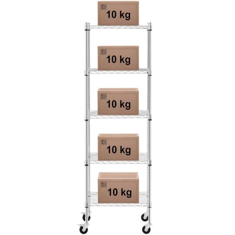 Regał magazynowy druciany ażurowy na kółkach 5 półek do 50 kg 60x45x186 cm Regał magazynowy druciany ażurowy na kółkach 5 półek do 50 kg 60x45x186 cm