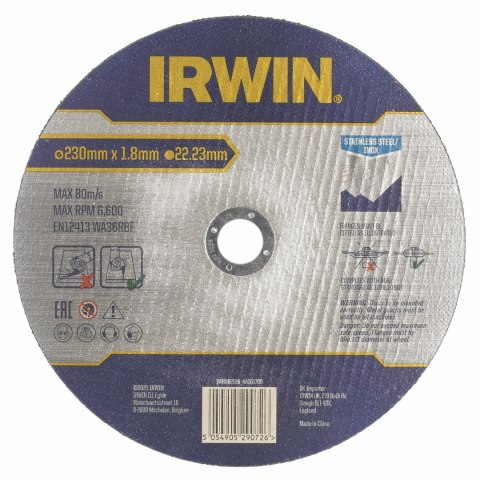 IRWIN TARCZA DO CIĘCIA METALU/STALI NIERDZEWNEJ PŁASKA 230mm x 1,8mm x 22,23mm IRWIN TARCZA DO CIĘCIA METALU/STALI NIERDZEWNEJ PŁASKA 230mm x 1,8mm x 22,23mm