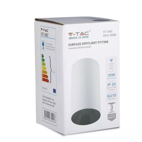 Oprawa Sufitowa V-TAC GU10 Okrągła Natynkowa Tuba Biały+Czarny 80x140mm VT-882-R 3 Lata Gwarancji Oprawa Sufitowa V-TAC GU10 Okrągła Natynkowa Tuba Biały+Czarny 80x140mm VT-882-R 3 Lata Gwarancji