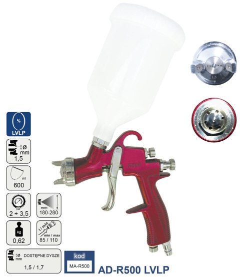 ADLER PISTOLET LAKIERNICZY LVLP 1.5mm AD-R500 ADLER PISTOLET LAKIERNICZY LVLP 1.5mm AD-R500