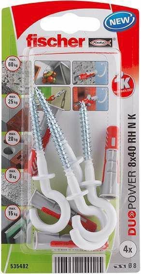 FISCHER KOŁEK DUOPOWER 8x40 Z HAKIEM OKRĄGŁYM /4szt. BIAŁE FISCHER KOŁEK DUOPOWER 8x40 Z HAKIEM OKRĄGŁYM /4szt. BIAŁE