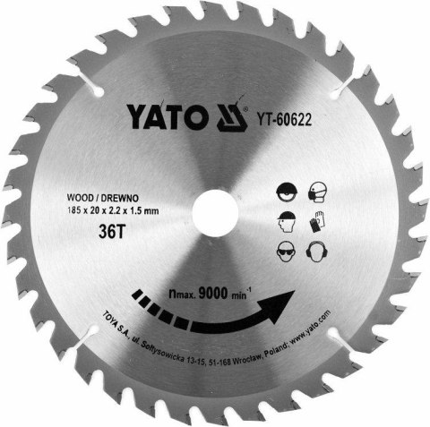 YATO PIŁA TARCZ.WID. 185*36*20 60622 YATO PIŁA TARCZ.WID. 185*36*20 60622