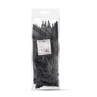 Opaski Zaciskowe V-TAC 7.6x300mm Czarna 23kg Nylon66 (Opak. 100szt)
