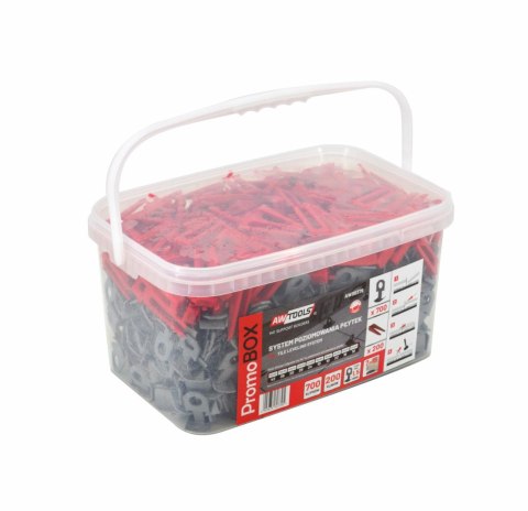 AWTOOLS SYSTEM POZIOMOWANIA PŁYTEK PROMO BOX 1,5mm - 7-15mm - KLIPS 700szt. + KLIN 200szt. AWTOOLS