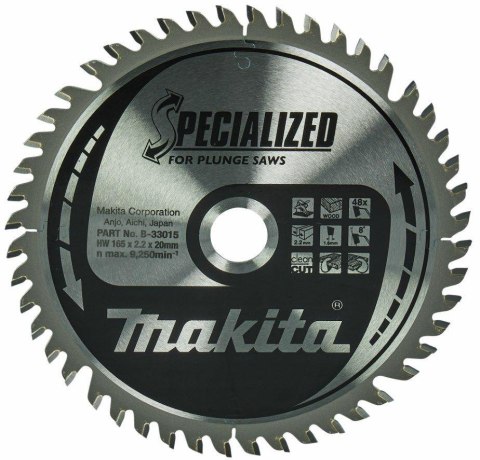 TARCZA TNĄCA 165 x 2,2 x 20mm 48-ZĘBÓW, DO ZAGŁĘBIARKI SP6000 MAKITA