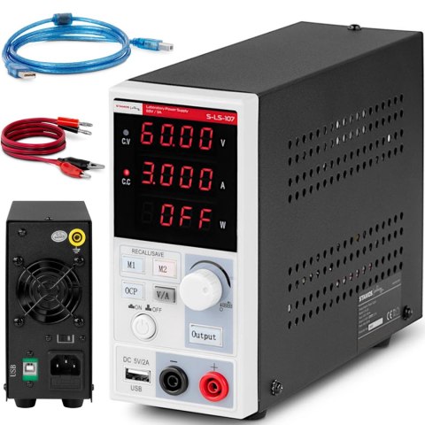 Zasilacz laboratoryjny serwisowy 0-60 V 0-3 A 180 W LED USB Zasilacz laboratoryjny serwisowy 0-60 V 0-3 A 180 W LED USB