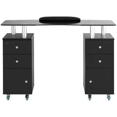 Biurko stolik do manicure kosmetyczny z szafkami na kółkach 120 x 51.5 x 81 cm czarny Biurko stolik do manicure kosmetyczny z szafkami na kółkach 120 x 51.5 x 81 cm czarny