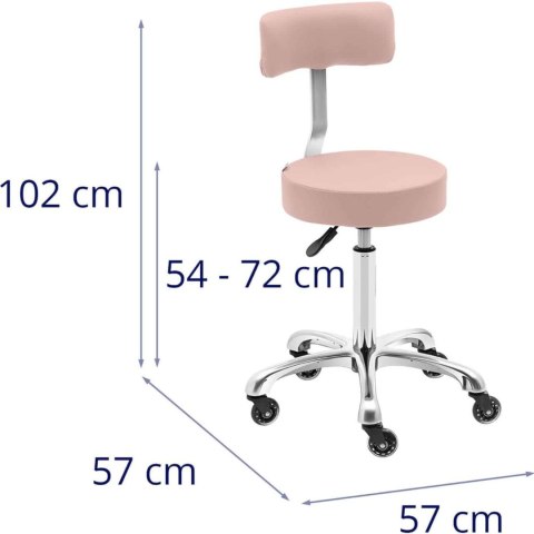 Krzesło taboret hoker kosmetyczny z oparciem na kółkach do 150 kg WELLS pudrowy róż Krzesło taboret hoker kosmetyczny z oparciem na kółkach do 150 kg WELLS pudrowy róż
