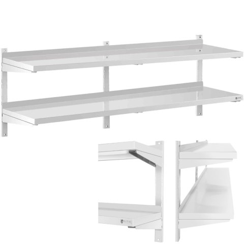 Półka ścienna wisząca gastronomiczna podwójna z regulacją STAL 180 x 40 cm Półka ścienna wisząca gastronomiczna podwójna z regulacją STAL 180 x 40 cm