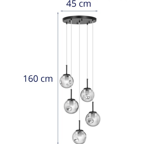 Lampa sufitowa wisząca 5 punktowa E27 - przydymione szkło Lampa sufitowa wisząca 5 punktowa E27 - przydymione szkło