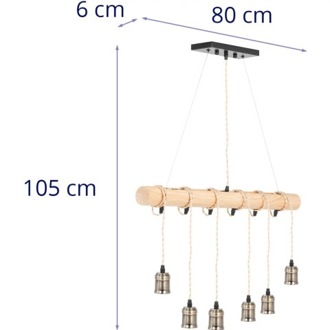 Lampa sufitowa wisząca LOFT 6 punktowa E27 - drewniana belka Lampa sufitowa wisząca LOFT 6 punktowa E27 - drewniana belka