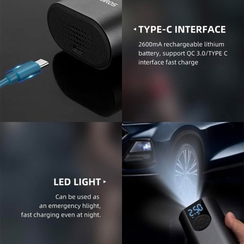 Elektryczna pompka rower motor auto piłka 10 bar z wyświetlaczem LED + kabel USB-C czarna Elektryczna pompka rower motor auto piłka 10 bar z wyświetlaczem LED + kabel USB-C czarna