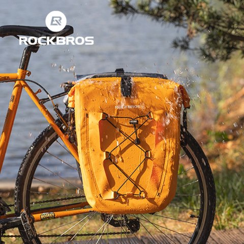 Torba rowerowa wodoodporna na bagażnik regulowana 25-32L pomarańczowa Torba rowerowa wodoodporna na bagażnik regulowana 25-32L pomarańczowa
