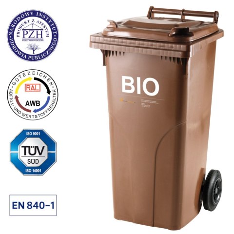 Pojemnik kubeł na BIO odpady i śmieci spożywcze ATESTY Europlast Austria - brązowy 120L Pojemnik kubeł na BIO odpady i śmieci spożywcze ATESTY Europlast Austria - brązowy 120L