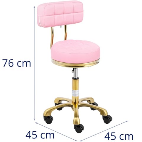 Krzesło taboret kosmetyczny z oparciem na kółkach do 150 kg GELA różowo złoty Krzesło taboret kosmetyczny z oparciem na kółkach do 150 kg GELA różowo złoty