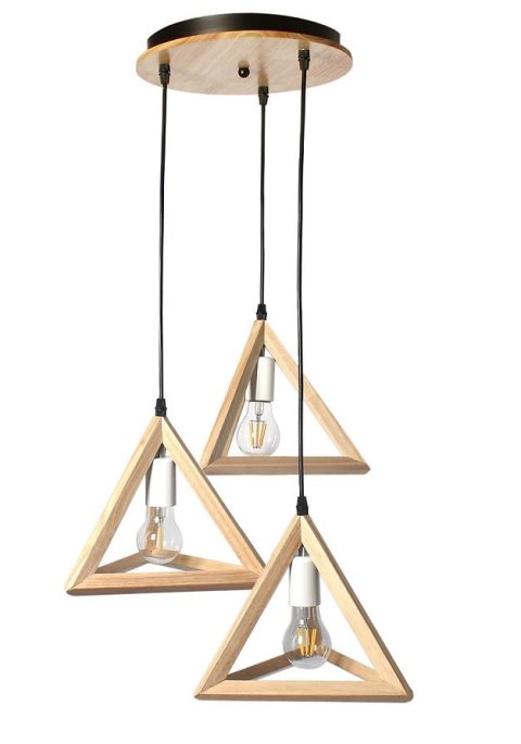 Lampa drewniana wisząca 3 x E27 Trójkąty PZE-903 Lampa drewniana wisząca 3 x E27 Trójkąty PZE-903