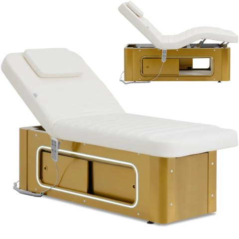 Stół do masażu tatuażu SPA podgrzewany 2 silniki 200 kg POTENZA - biało złoty Stół do masażu tatuażu SPA podgrzewany 2 silniki 200 kg POTENZA - biało złoty