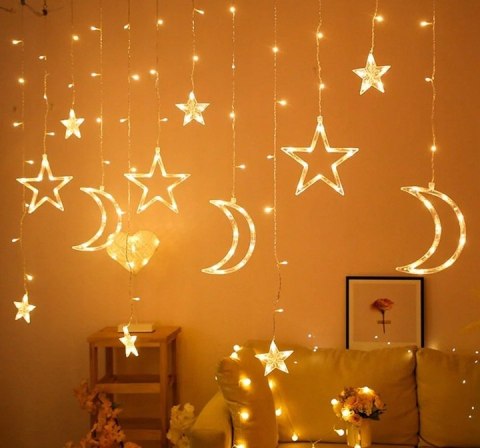 KURTYNA ŚWIETLNA LED KSIĘŻYCE Lampki Świąteczne Choinkowe Girlanda 136 LED Barwa 3000K KURTYNA ŚWIETLNA LED KSIĘŻYCE Lampki Świąteczne Choinkowe Girlanda 136 LED Barwa 3000K