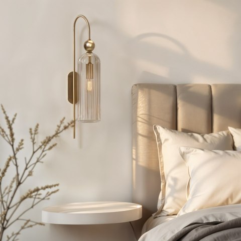 Lampa Dekoracyjna Ścienna Kinkiet Szklana AM204 1xE14 Złota Regina Lampa Dekoracyjna Ścienna Kinkiet Szklana AM204 1xE14 Złota Regina