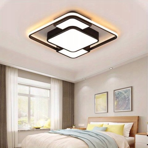Lampa LED Sufitowa Czarna 50x50cm Kwadratowa z Regulacją 3 Barwy Światła Lampa LED Sufitowa Czarna 50x50cm Kwadratowa z Regulacją 3 Barwy Światła