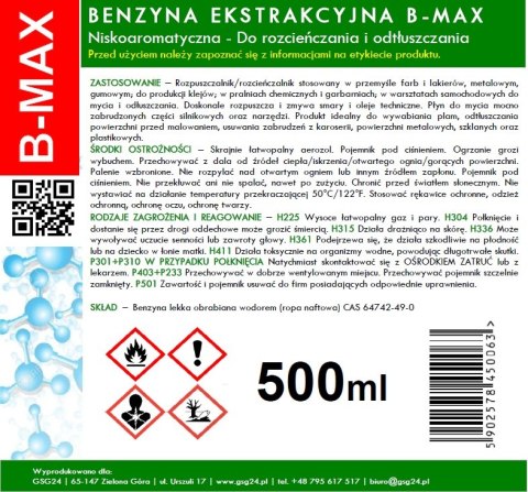 Benzyna ekstrakcyjna w aerozolu B-MAX Spray 500ML Benzyna ekstrakcyjna w aerozolu B-MAX Spray 500ML