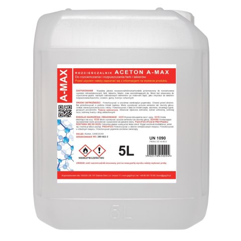 Aceton rozpuszczalnik zmywacz A-MAX 5L Aceton rozpuszczalnik zmywacz A-MAX 5L