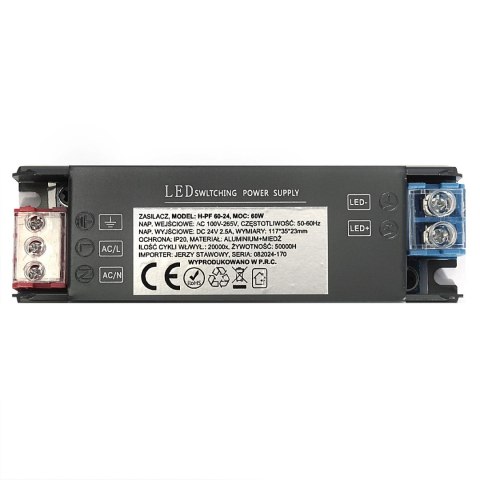Zasilacz LED H-PF 60-24 60W Czarny Zasilacz LED H-PF 60-24 60W Czarny