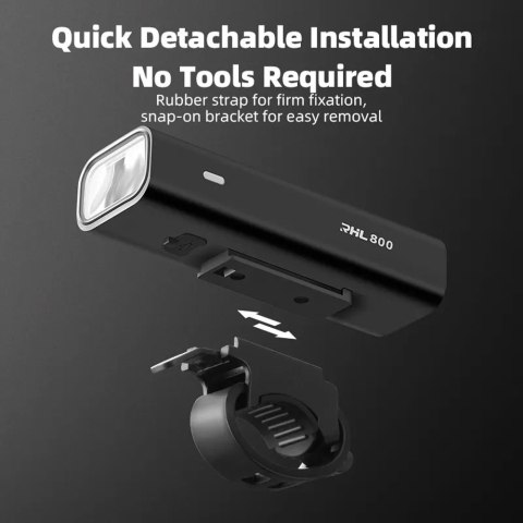 Lampka rowerowa przednia 800lm + kabel USB-C 4 tryby pracy Lampka rowerowa przednia 800lm + kabel USB-C 4 tryby pracy