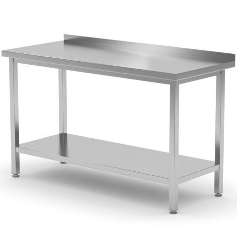 Stół gastronomiczny przyścienny z rantem i półką 160x70x85 cm - Hendi 812754 Stół gastronomiczny przyścienny z rantem i półką 160x70x85 cm - Hendi 812754