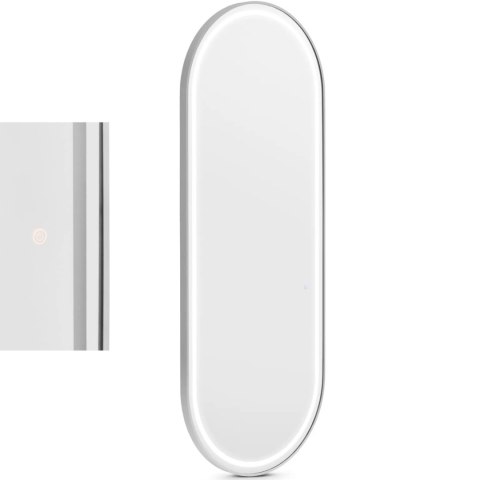 Konsola konsoleta fryzjerska lustro z oświetleniem LED owalne 180 x 70 cm - srebrne Konsola konsoleta fryzjerska lustro z oświetleniem LED owalne 180 x 70 cm - srebrne